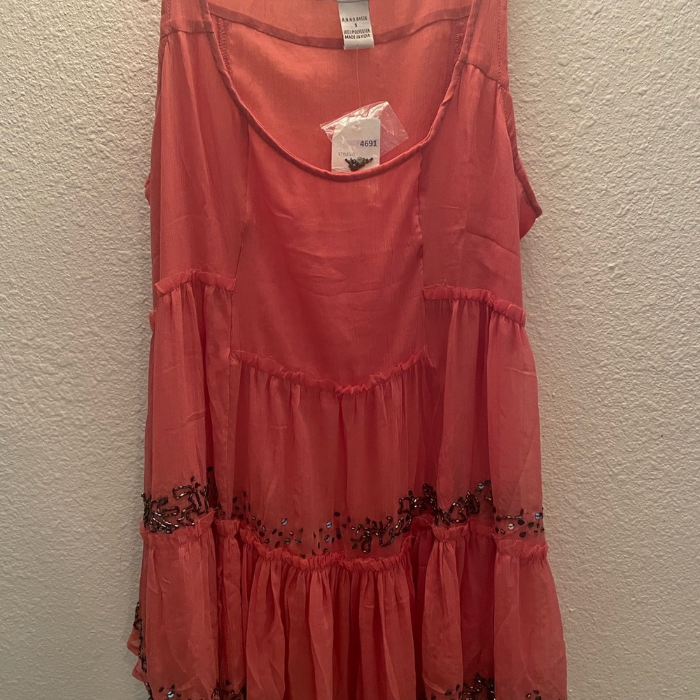 Coral Sleeveless SheerTop with Sequin Details